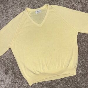Vintage Christian Dior V-Neck Sweater Men Size XL USA‎ Made Orlon Acrylic Yellow